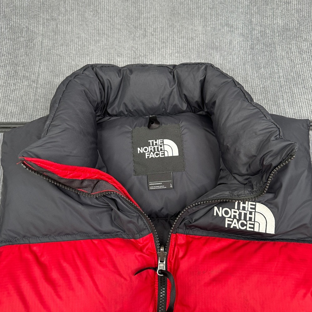 The North Face Nuptse 700 Down Puffer Vest Mens Large Red Black Colorblock - Picture 2 of 7